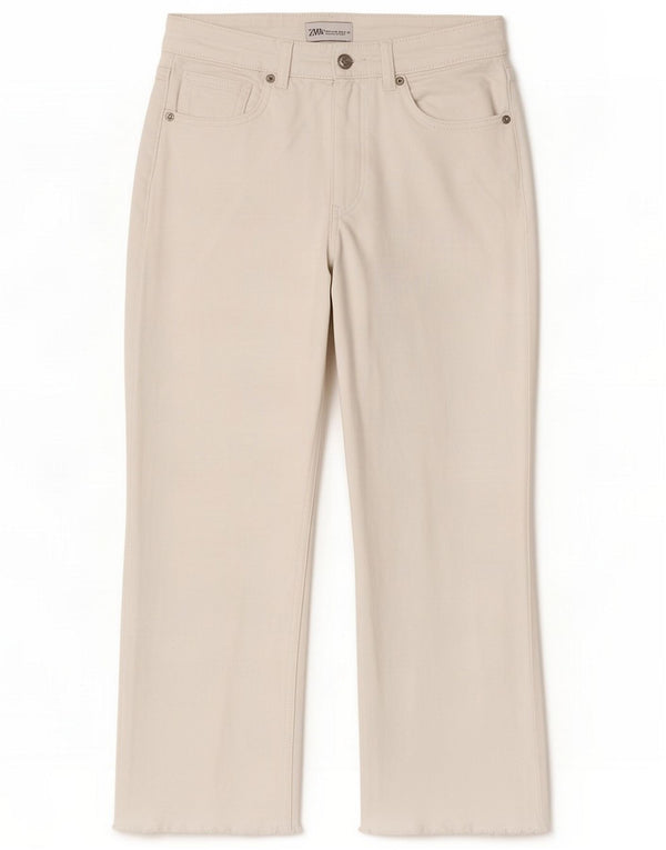 Zara Damen High Waist Cropped Jeans EU 40 Mittel W30 L24 Weiß