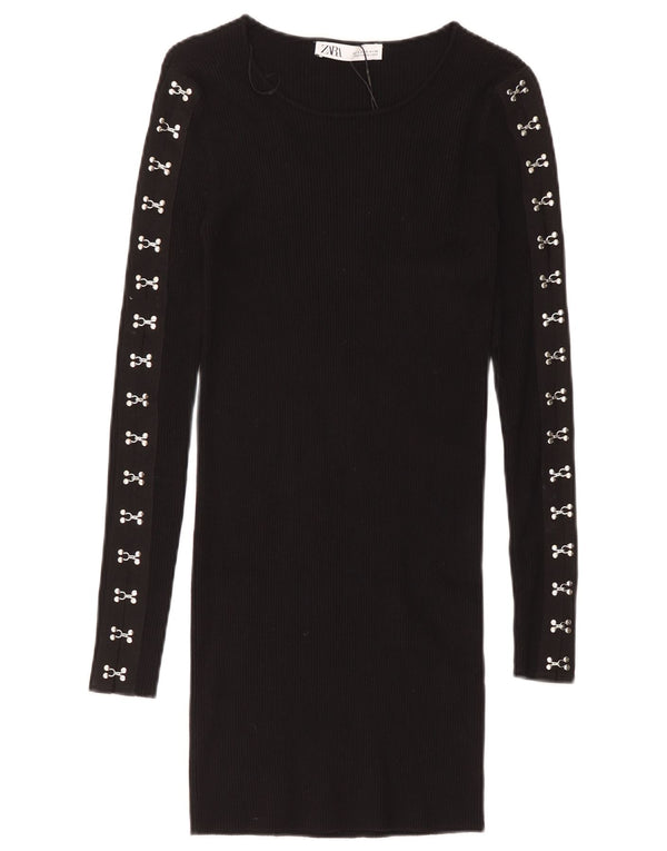 Zara Damen Langarm-Pulloverkleid, Größe S, Schwarz, Viskose