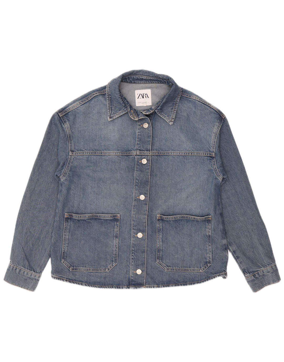 Zara Damen Übergroße Jeansjacke UK 14 Mittelblaue Baumwolle