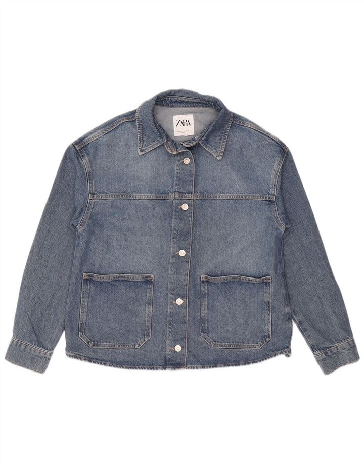 Zara Damen Übergroße Jeansjacke UK 14 Mittelblaue Baumwolle