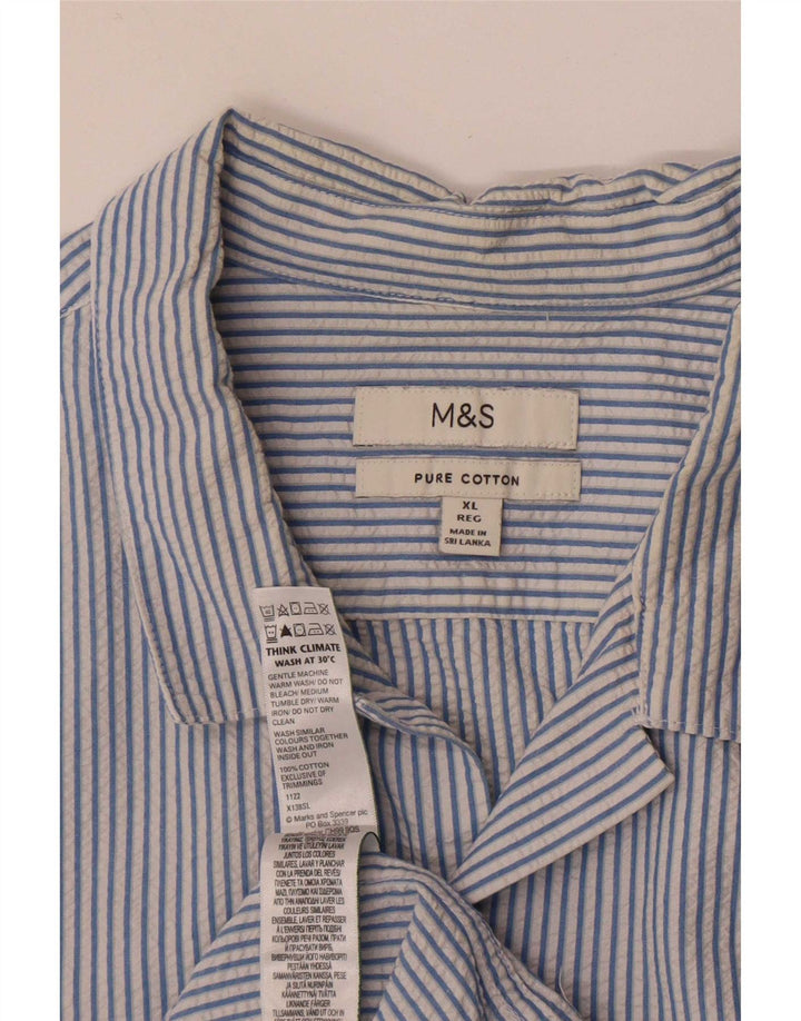 Marks & Spencer Herren-Kurzarmhemd XL, blau gestreift, Baumwolle
