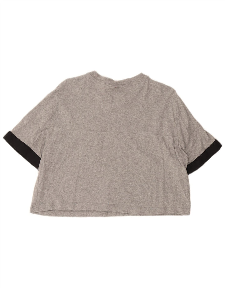 NIKE Damen Crop Graphic T-Shirt Top UK 14 Mittelgraue Colourblock-Baumwolle