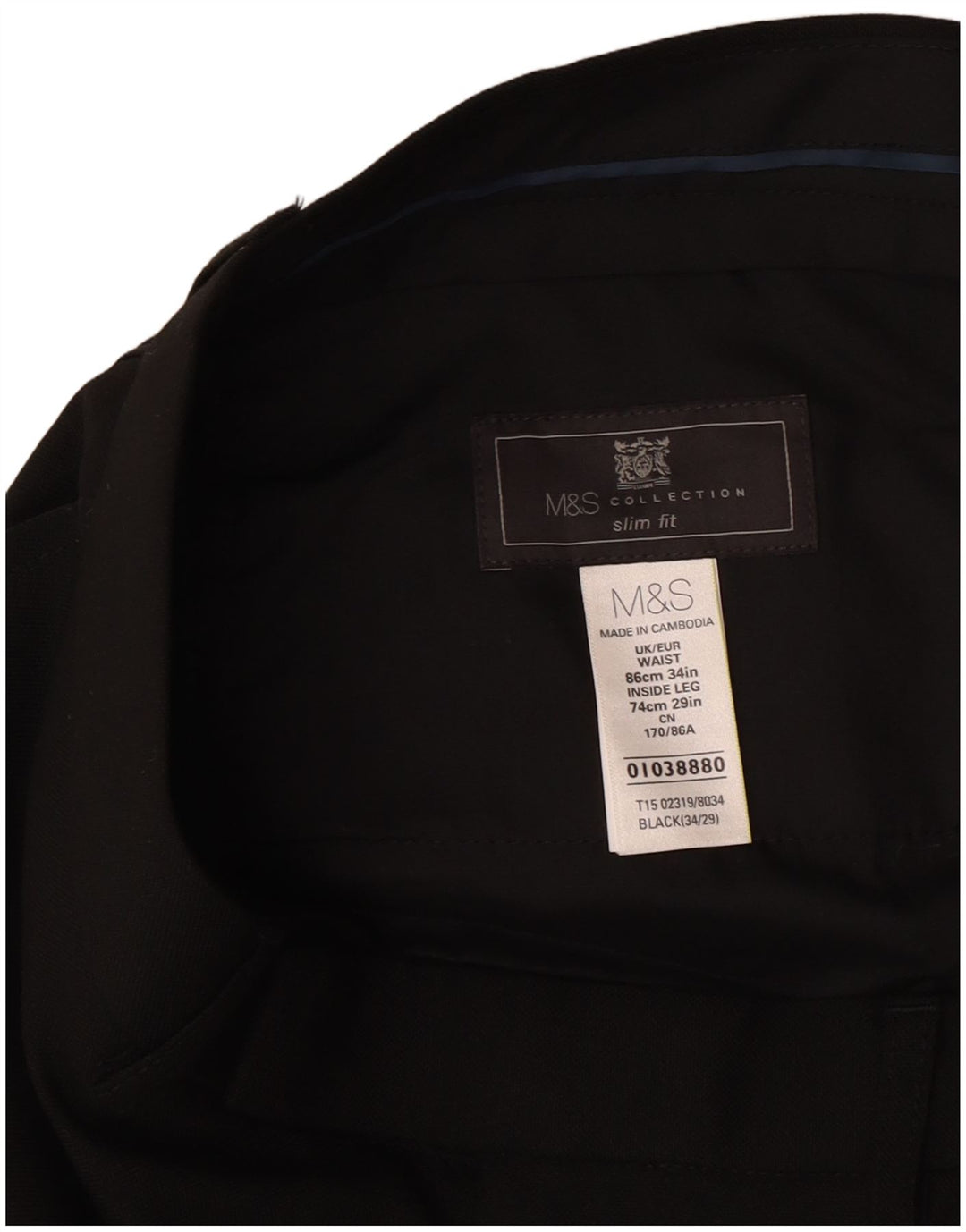 Marks & Spencer Herren Slim Fit Anzughose W34 L29 Schwarz Polyester
