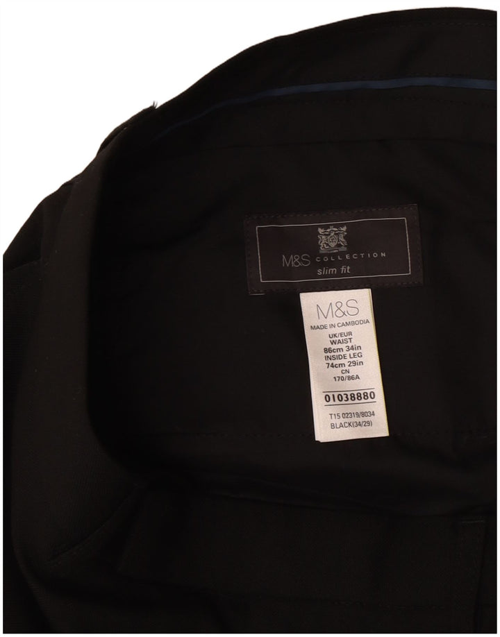 Marks & Spencer Herren Slim Fit Anzughose W34 L29 Schwarz Polyester