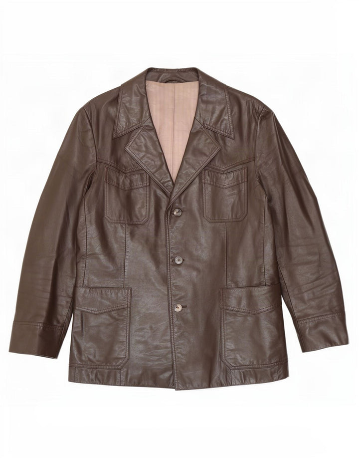 Monza Herren-Blazerjacke aus Leder mit 3 Knöpfen, UK 38, Mittelbraun