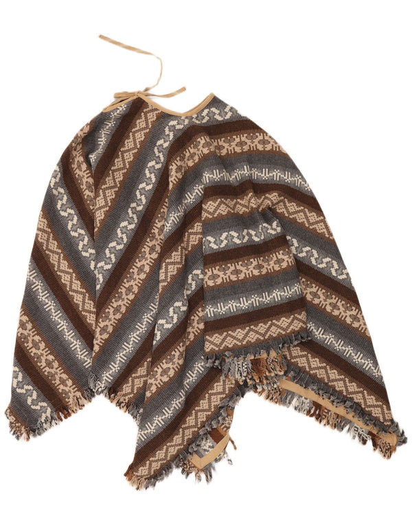 Vintage Damen Poncho Pullover Einheitsgröße Braun Geometrisch Aztekisch
