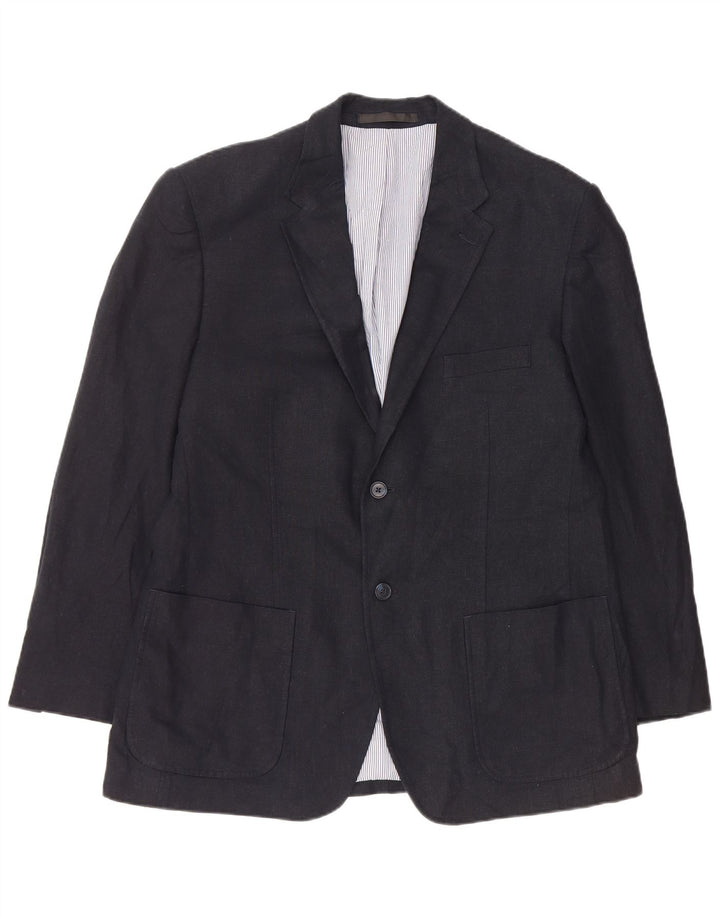MARKS & SPENCER Herren-Blazerjacke mit 2 Knöpfen, Gr. 42, groß, marineblaues Leinen