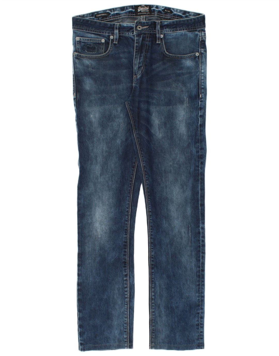 Superdry Herren Corporal Slim Jeans W32 L32 Blaue Baumwolle