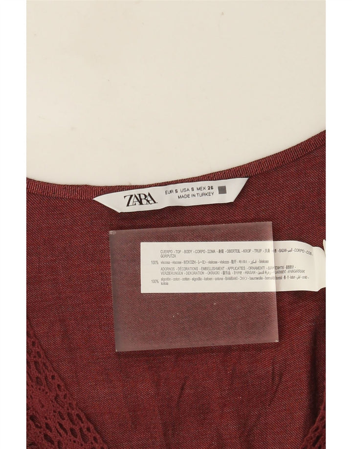 Zara Womens Rüschen vorne übergroße Bluse Top UK 10 kleine rote Viskose