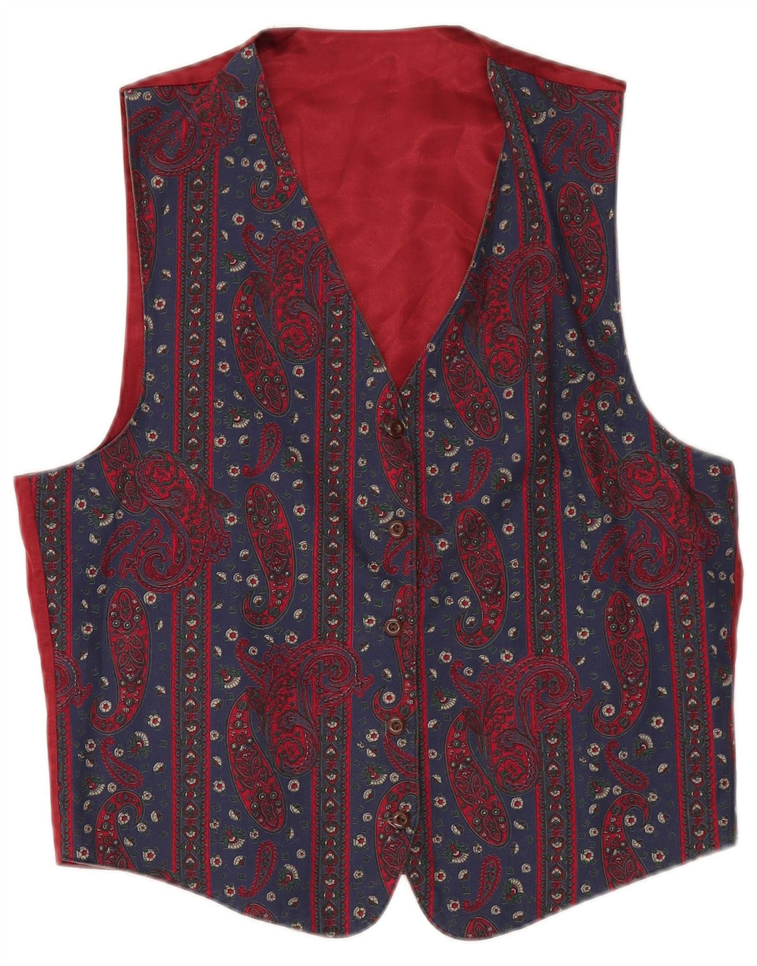 VINTAGE Damen Weste UK 14 Mittel Marineblau Paisley
