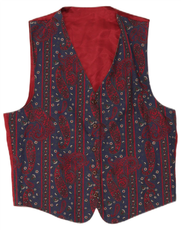 VINTAGE Damen Weste UK 14 Mittel Marineblau Paisley