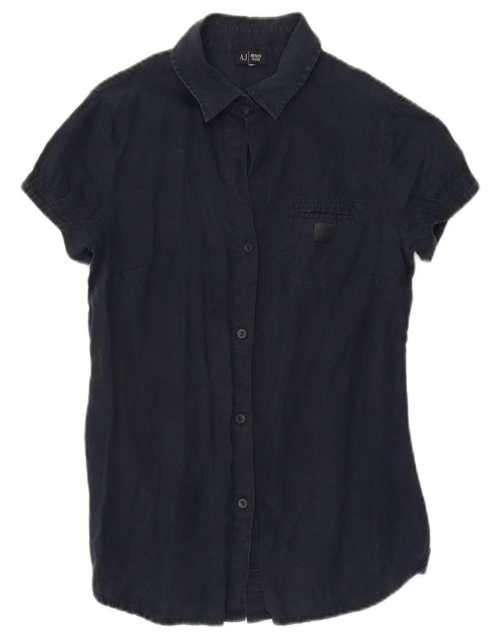 Armani Damen Kurzarmhemd UK 10 Small Marineblau