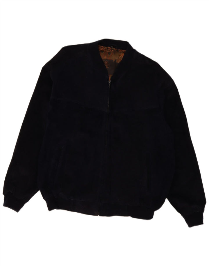 VINTAGE Herren Wildleder Bomberjacke IT 54 2XL Marineblaues Leder