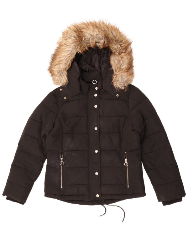 Topshop Damen-Jacke mit Kapuze, gepolstert, UK 12, Mittelschwarz, Polyester