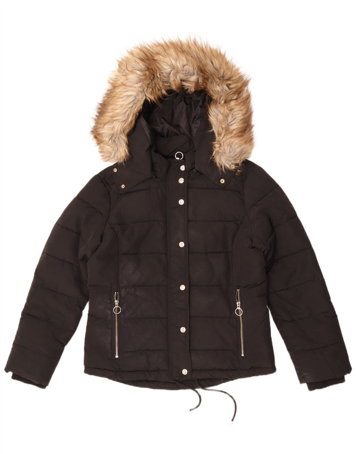 Topshop Damen-Jacke mit Kapuze, gepolstert, UK 12, Mittelschwarz, Polyester