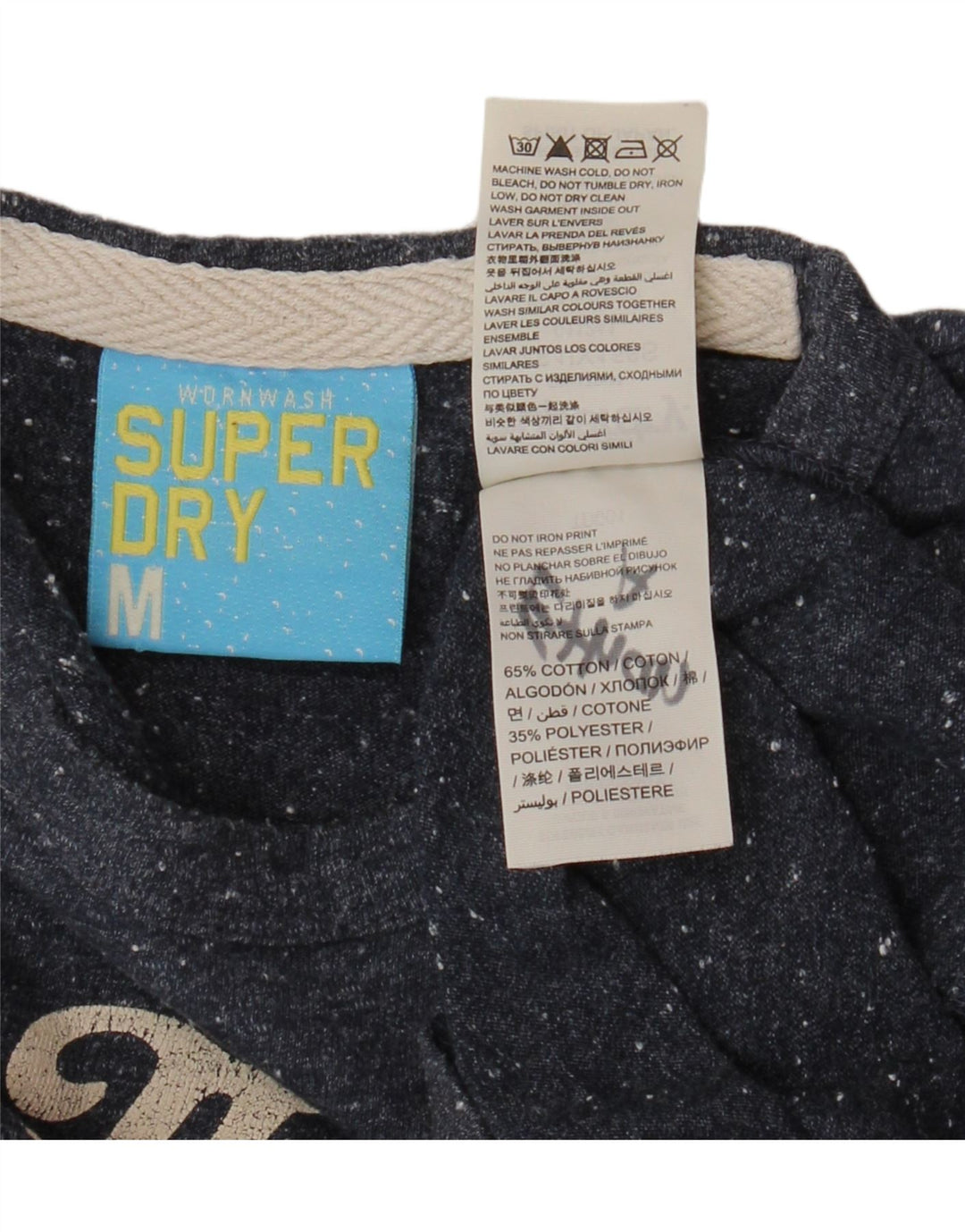SUPERDRY Grafisches T-Shirt-Oberteil für Herren aus mittelblau gesprenkelter Baumwolle