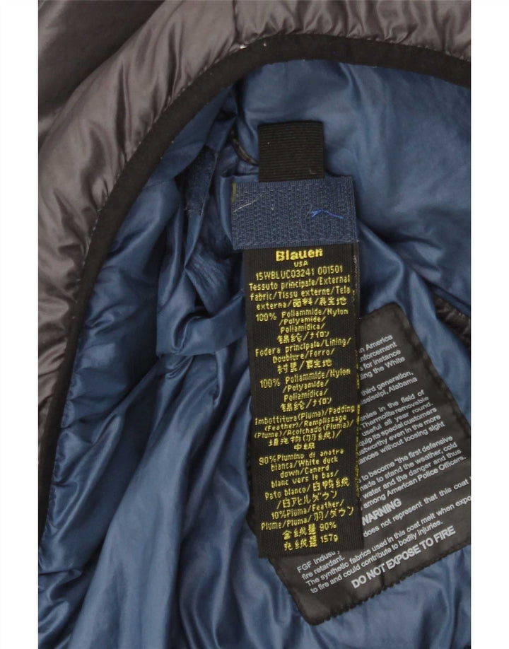 Blauer wattierte Herrenjacke mit Kapuze, UK 38, mittelgraues Polyamid