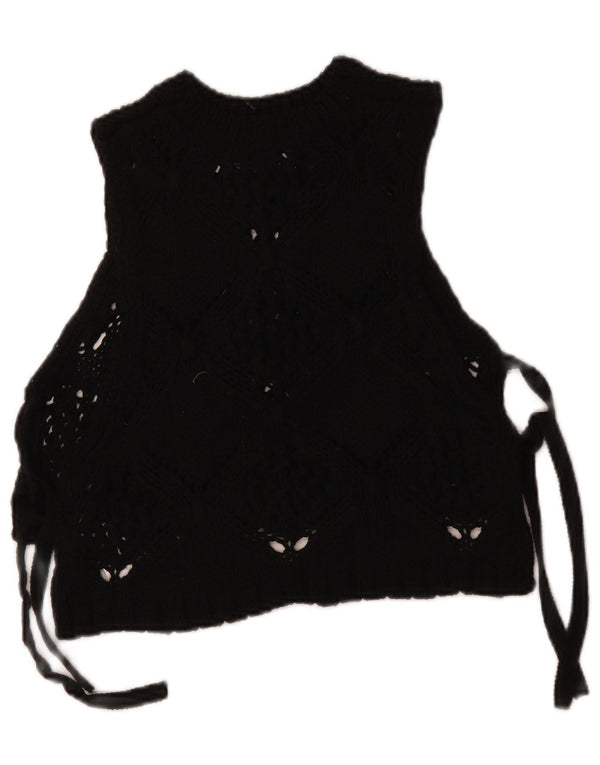 Zara Damen Crop Ärmelloses Strickblusenoberteil UK 10 Small Schwarz Polyester