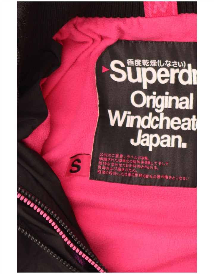 Superdry Damen Windcheater mit Kapuze, Windjacke, Gr. 10, Schwarz