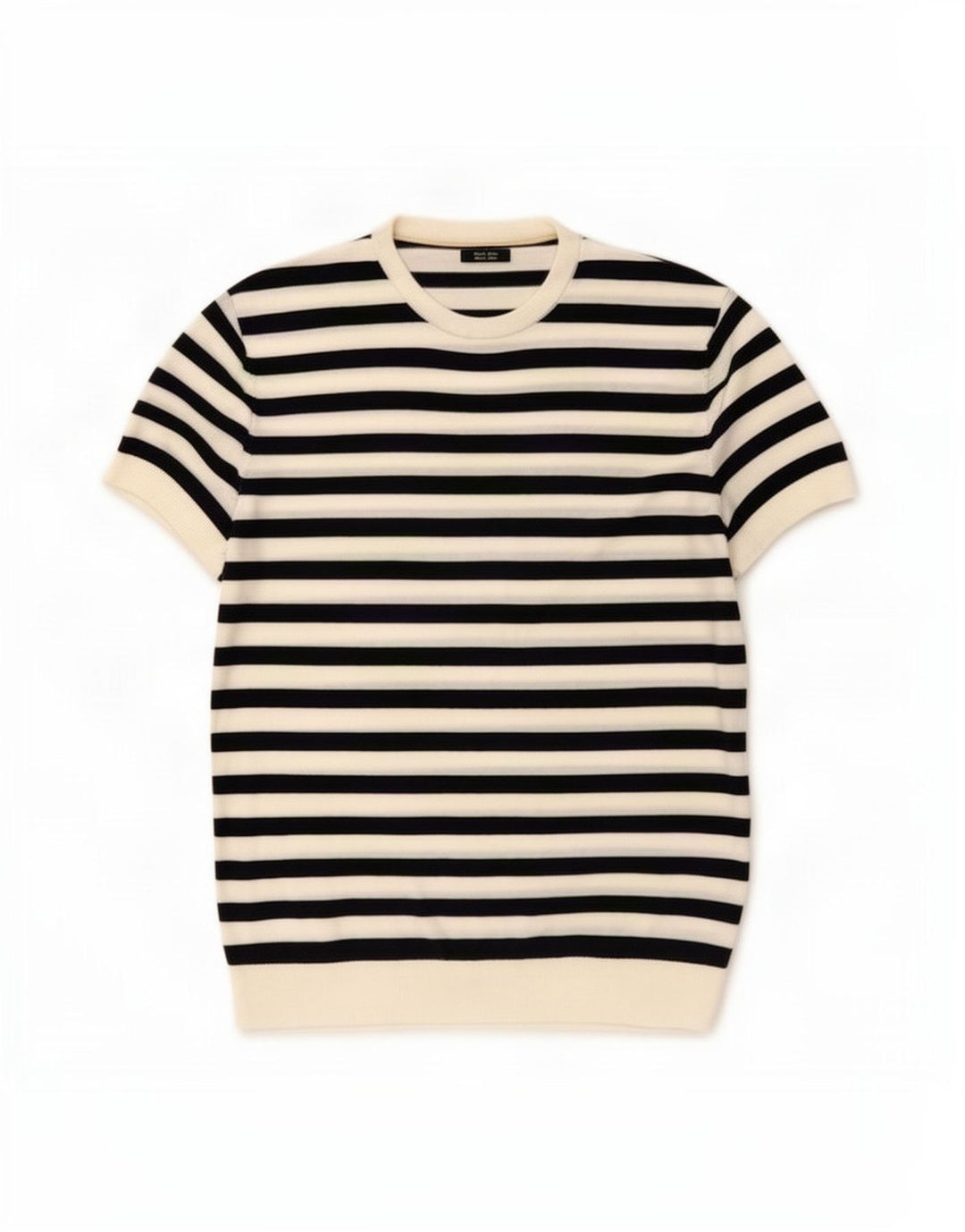 Massimo Dutti Herren-Pullover mit Rundhalsausschnitt, groß, weiß gestreift