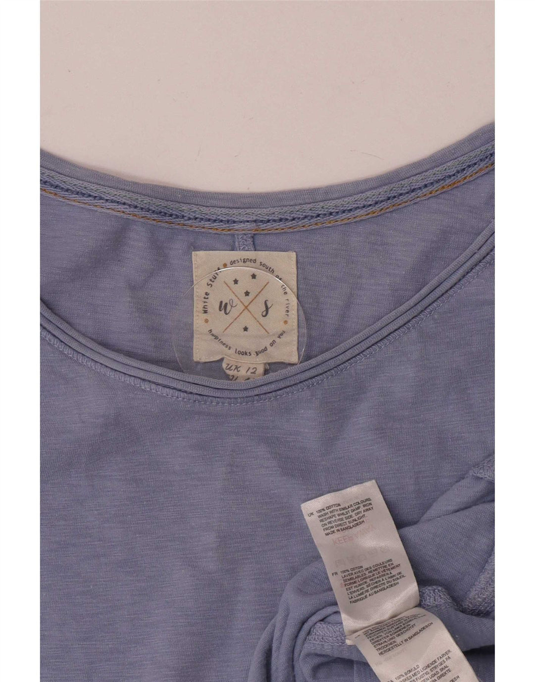 White Stuff Damen Top Langarm UK 12 Mittelblaue Baumwolle