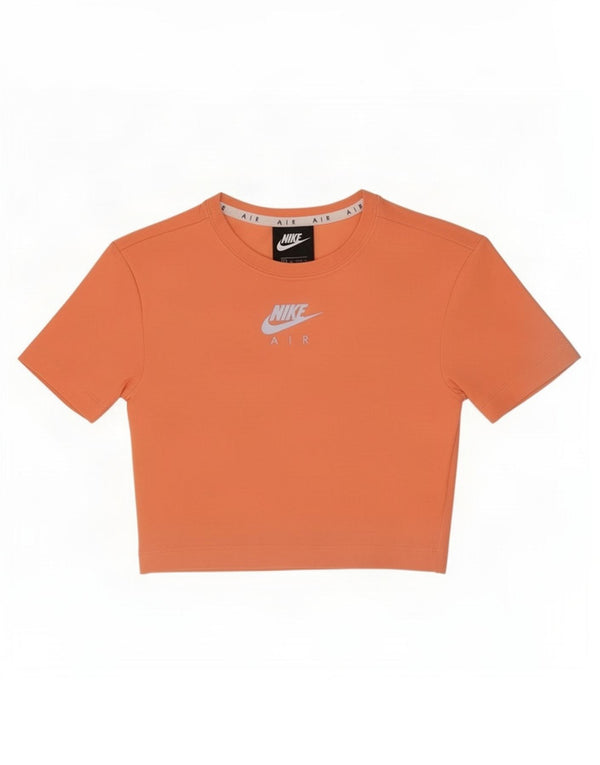 Nike Damen Crop Graphic T-Shirt Top UK 6 XS Orange Baumwolle