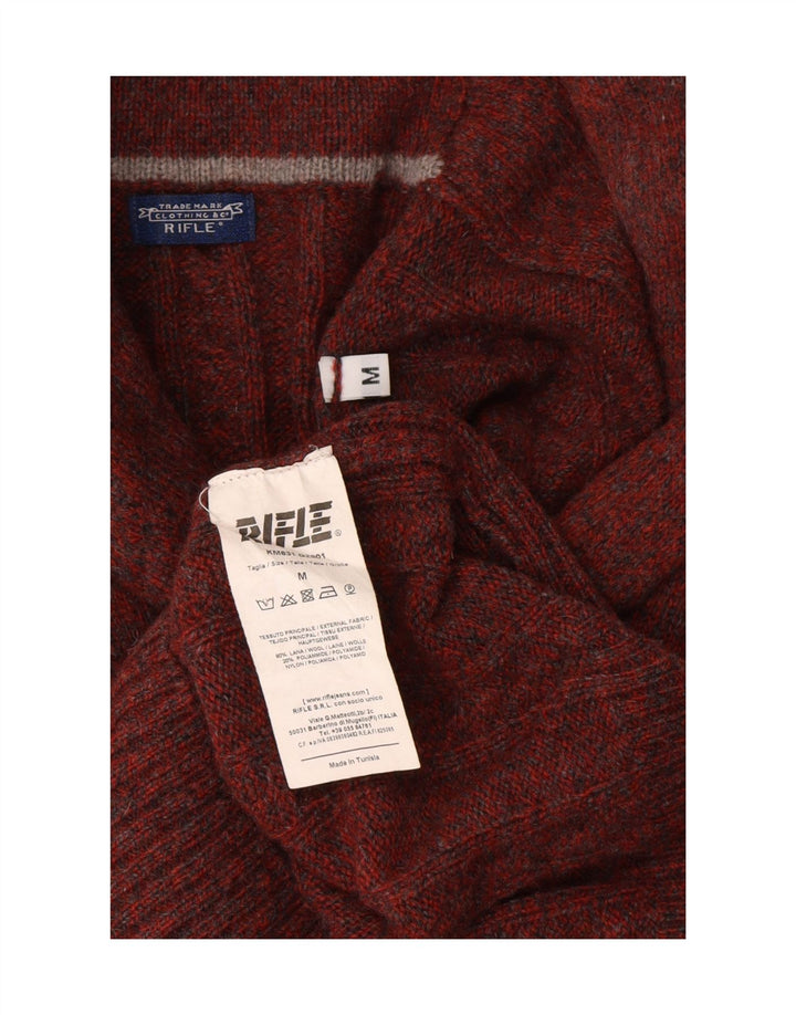 RIFLE Womens Shawl Neck Jumper Sweater UK 14 Medium Burgundy Wool