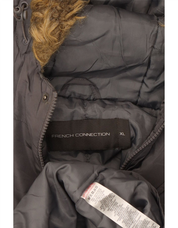 French Connection Wattierter Herrenmantel mit Kapuze, UK 42, XL, Grau, Polyester