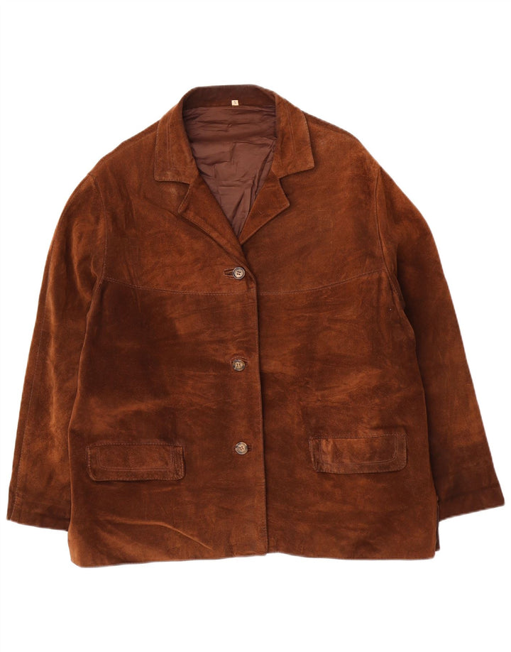Vintage Damen-Blazer mit 3 Knöpfen, übergroß, aus Wildleder, Gr. 10, Größe S, Braun