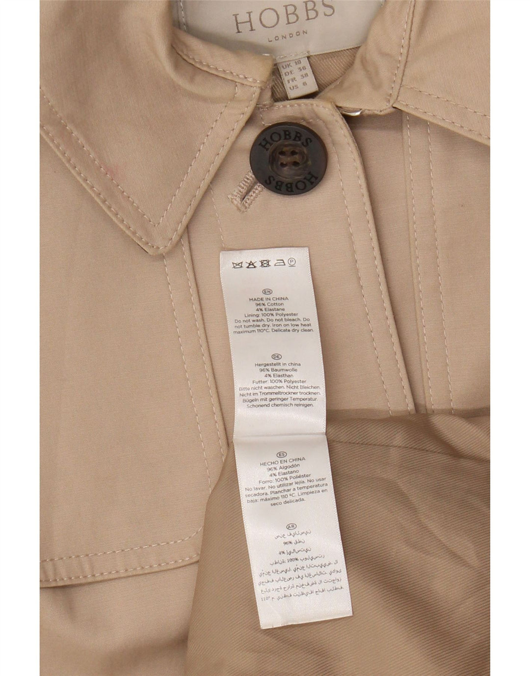 Hobbs Damen Trenchcoat UK 10 Small Beige Baumwolle