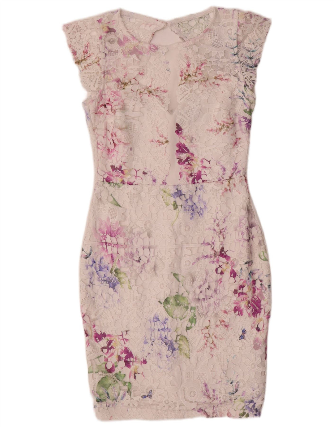 Lipsy Spitzen-Etuikleid für Damen, UK 12, Mittelweiß, Blumenmuster, Polyester