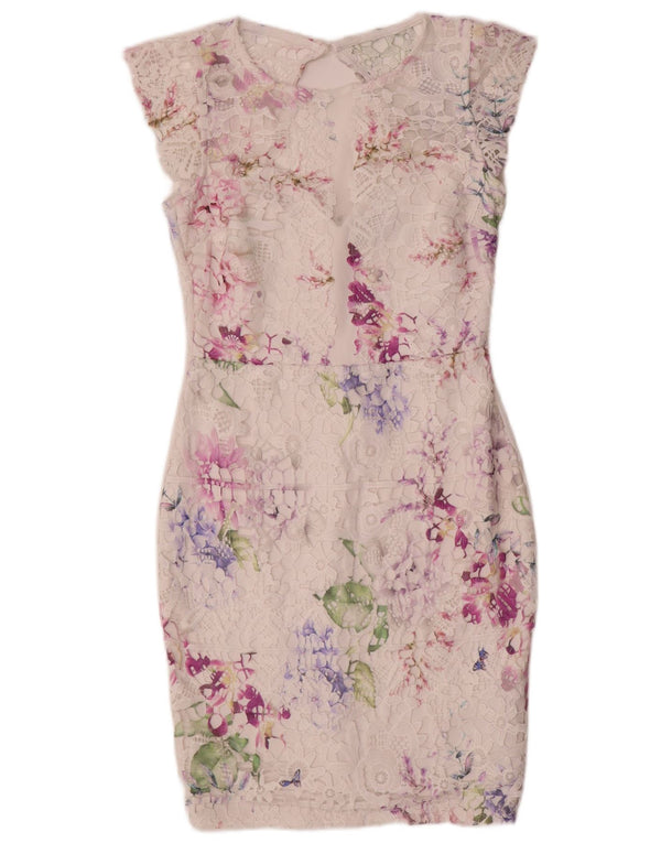 Lipsy Spitzen-Etuikleid für Damen, UK 12, Mittelweiß, Blumenmuster, Polyester