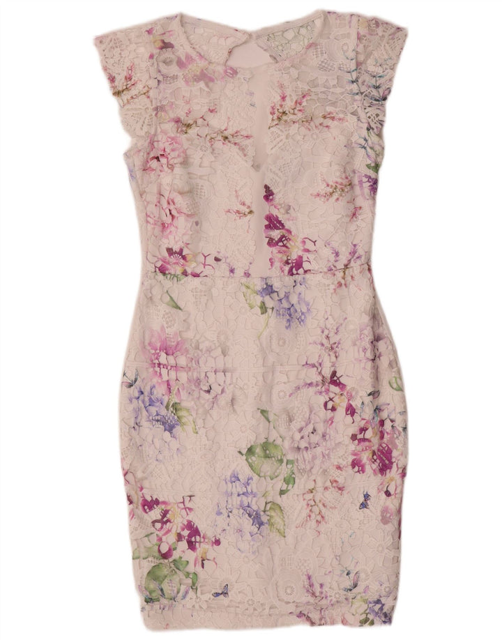 Lipsy Spitzen-Etuikleid für Damen, UK 12, Mittelweiß, Blumenmuster, Polyester