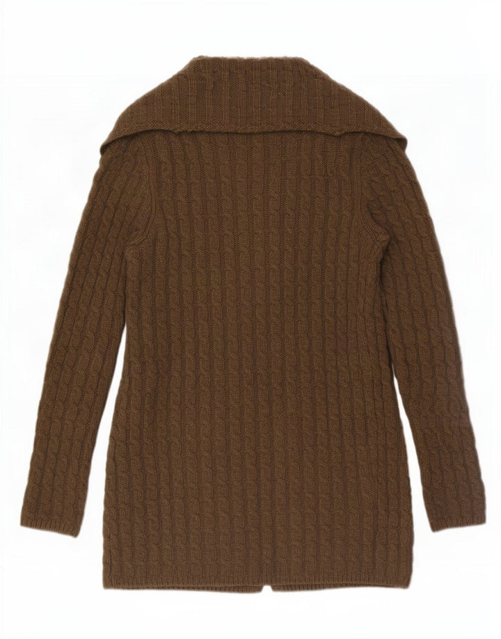 Massimo Dutti Damen Longline Open Cardigan Pullover UK 14 Mittelbraune Wolle