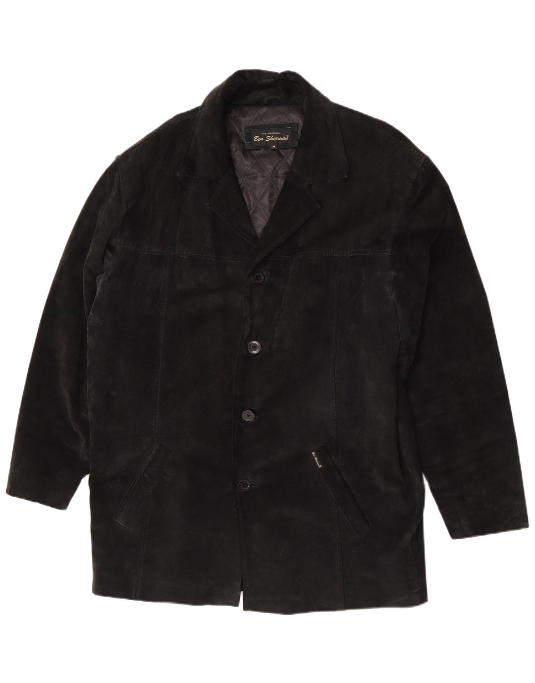 Ben Sherman Herren Wildleder-Windbreaker-Mantel UK 38 Mittelschwarzes Leder