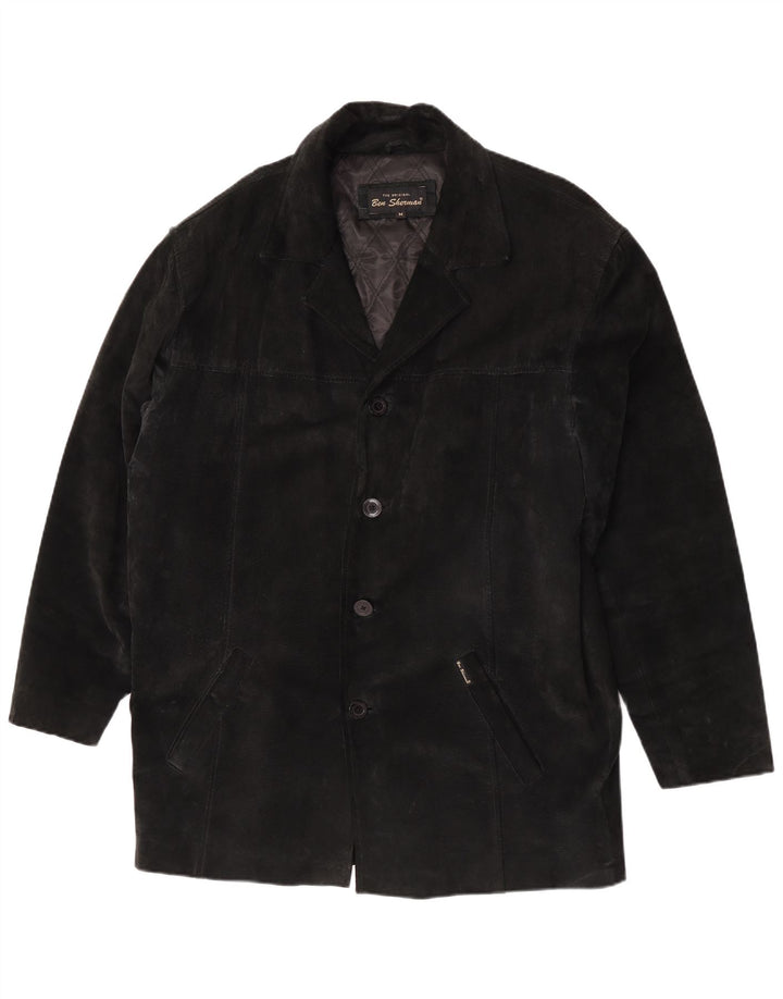 Ben Sherman Herren Wildleder-Windbreaker-Mantel UK 38 Mittelschwarzes Leder