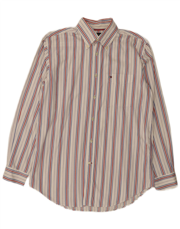Tommy Hilfiger Herrenhemd, klein, weiße Nadelstreifen-Baumwolle