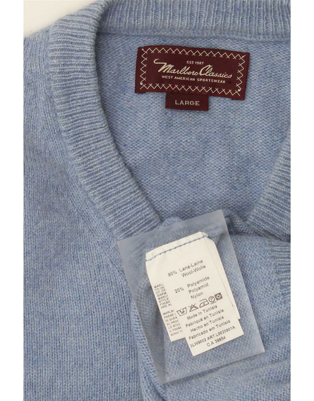 MARLBORO CLASSICS Herren-Pullover mit V-Ausschnitt, große blaue Wolle