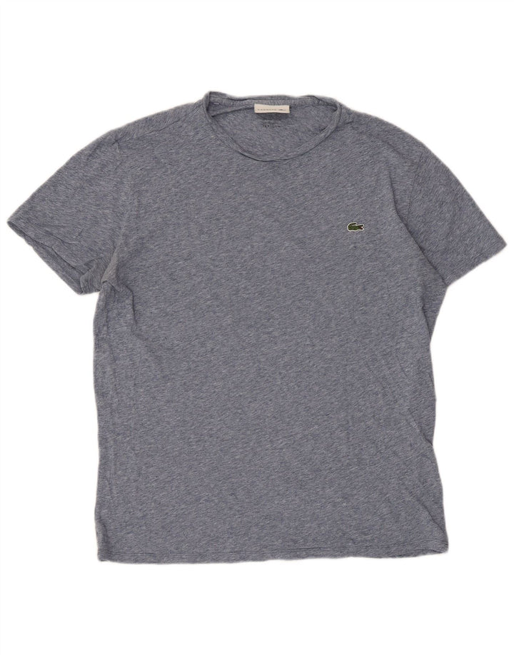 Lacoste Herren-T-Shirt mit normaler Passform, Größe 4, mittelblau gefleckte Baumwolle