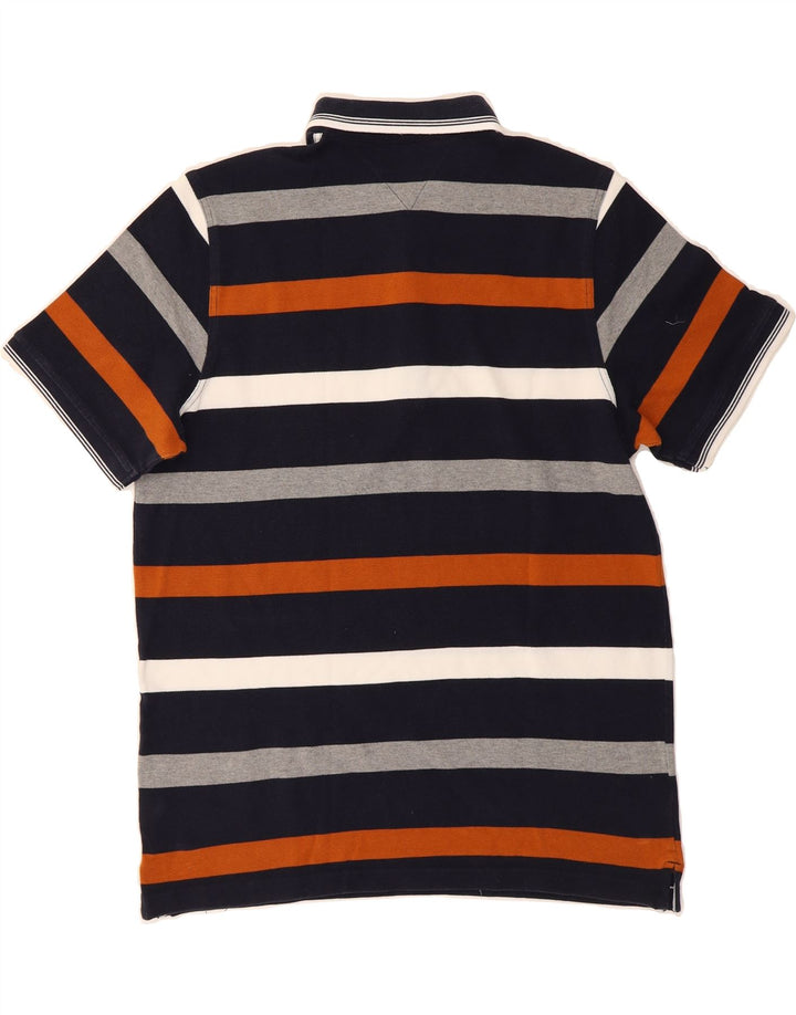 LINCOLN Mens Polo Shirt Large Navy Blue Striped Cotton Vintage Lincoln and Second-Hand Lincoln from Messina Hembry 