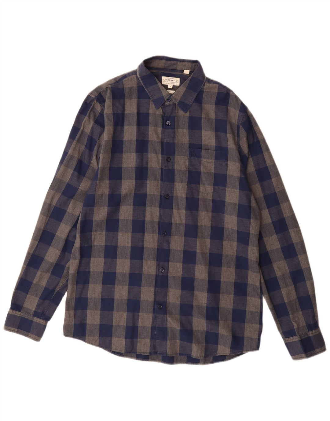 Jack Wills Herren-Flanellhemd mit klassischer Passform, mittelblaue Gingham-Baumwolle