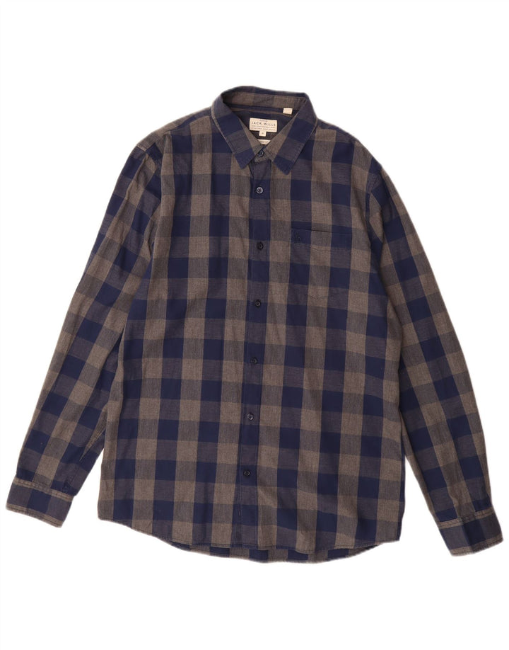 Jack Wills Herren-Flanellhemd mit klassischer Passform, mittelblaue Gingham-Baumwolle