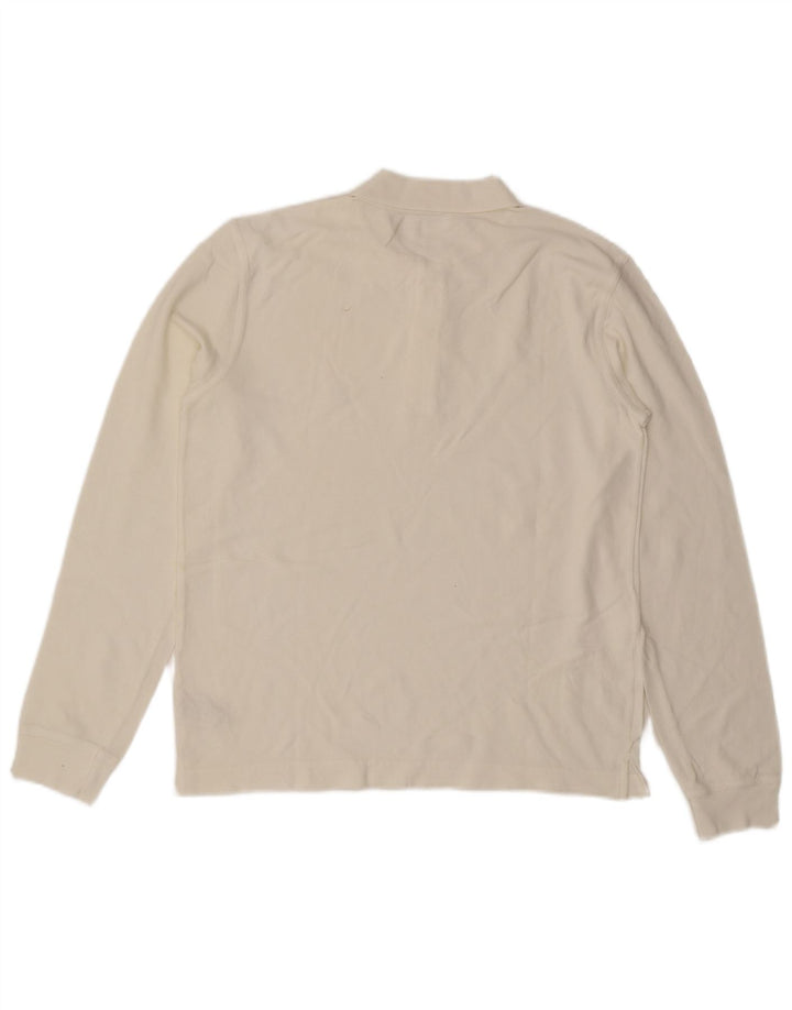 Benetton Herren-Langarm-Poloshirt aus mittelweißer Baumwolle