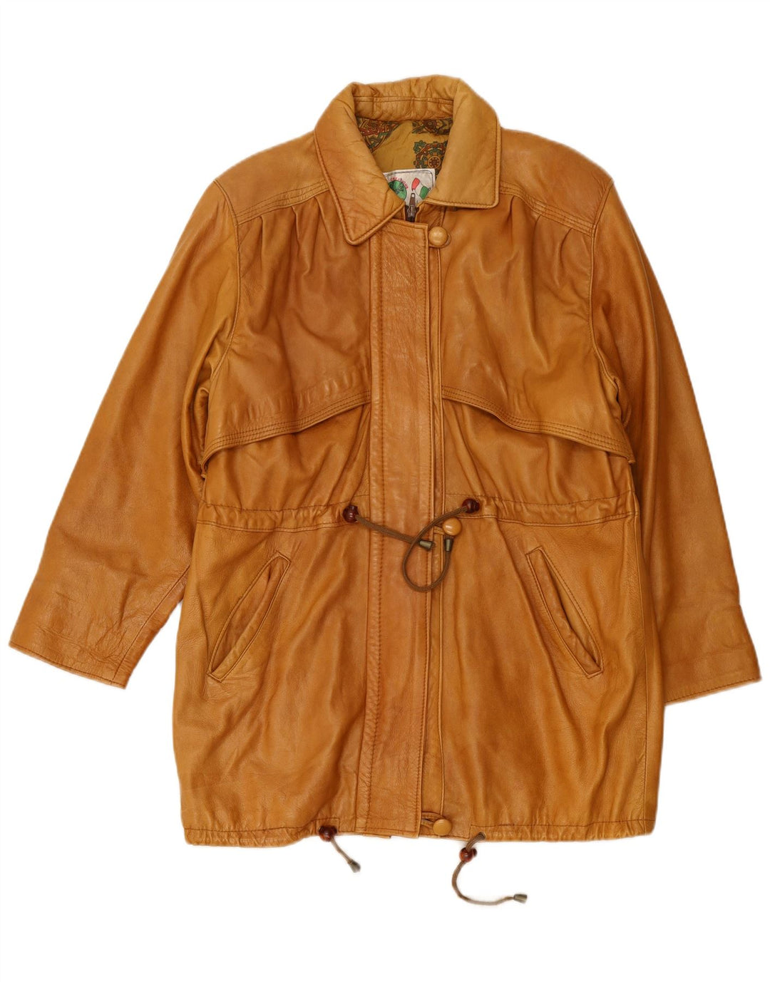 VINTAGE Womens Leather Coat UK 14 Medium Brown Leather