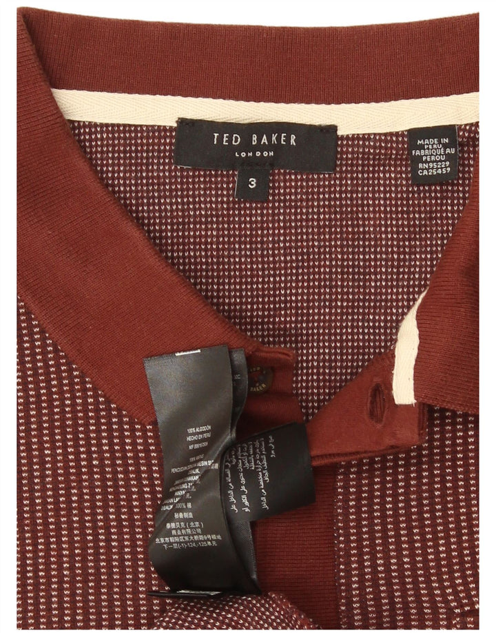 Ted Baker Herren-Poloshirt, Größe 3, mittelbraun, gestreift, Baumwolle