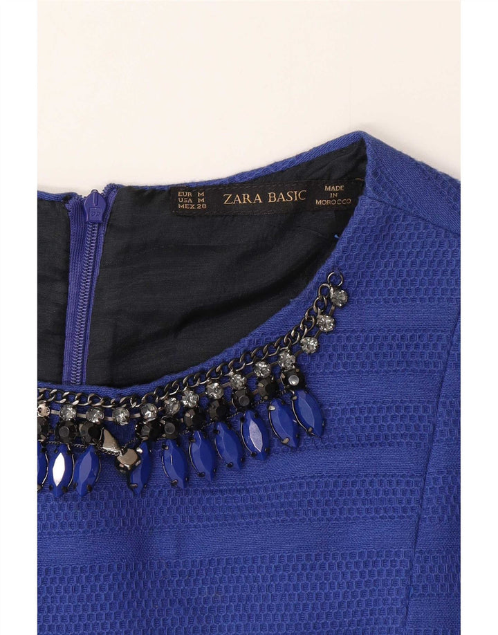 Zara Damen A-Linien-Kleid UK 12 Mittelblau gestreift