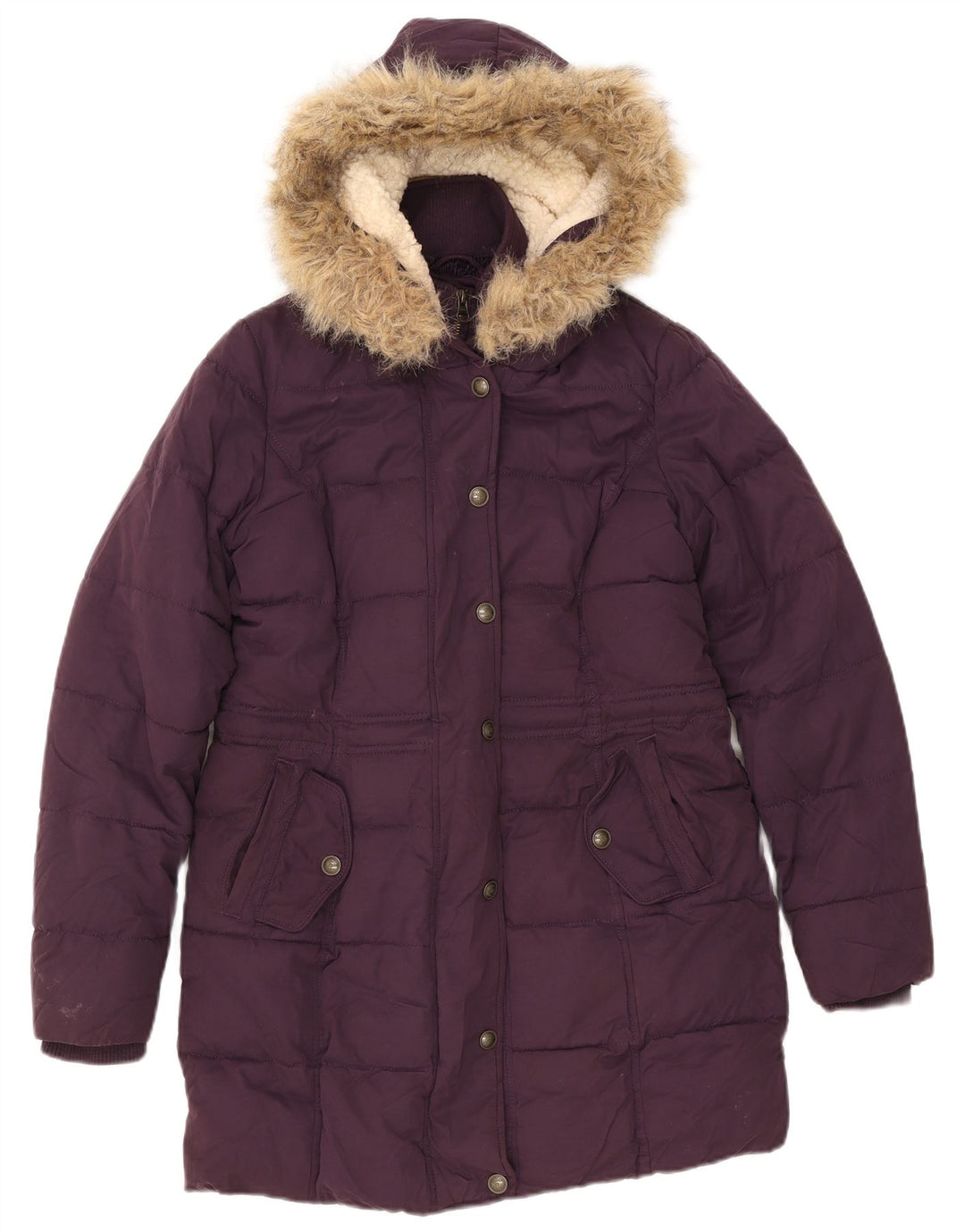 Fat Face wattierter Damenmantel mit Kapuze, UK 8, Größe S, Lila, Polyester