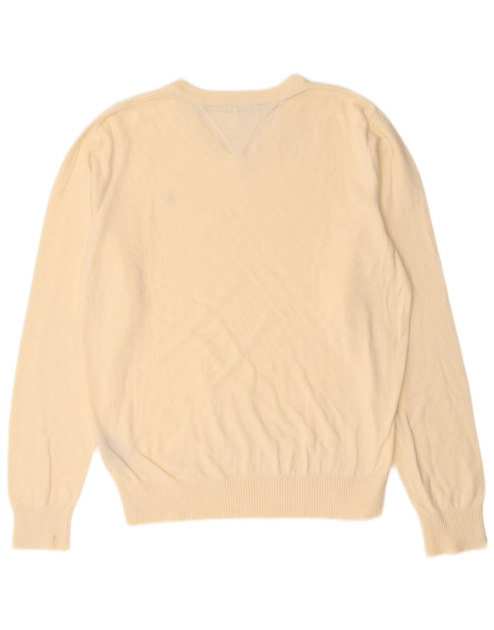 TOMMY HILFIGER Herren-Pullover mit V-Ausschnitt, mittlere, cremefarbene Baumwolle