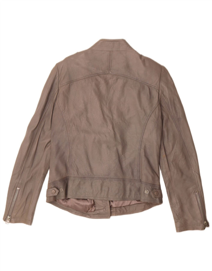 C&A Damen Cindy Crawford Leder Bikerjacke EU 40 Mittelgrau