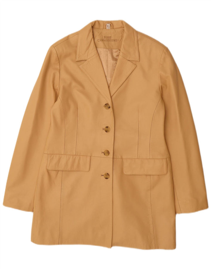 Vintage Damen Ledermantel UK 14 Großes Beige Leder